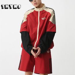 Mens Tracksuits Summer Sets Korean Contrast Colour Casual Sports Suit Women Japanese Harajuku Oversized Tshirt Quick Drying Running Shorts 230804