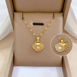 Pendant Necklaces Stainless Steel Gold Colour Zircon Shell Chain Necklace For Women Party Fashion Jewellery Gift