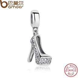 P Стиль 925 Серебряные CZ Charm Heels Shape Sparkling Shoe Stiletto прозрачная кубическая цирконная подвесная ожерелье 6719279