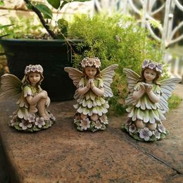 Decorative Objects Figurines retro garden courtyard decoration flower fairy resin crafts micro landscape decorations angel statues 230804