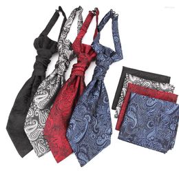 Bow Ties VEEKTIE Brand Old Fashion Ascot Pocket Square Set For Men Paisley Jacquard Solid Colours Classic Red Black Blue White Floral