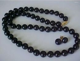 Chains Beautiful Pure Natural 10-11mm Tahiti Black Pearl Necklace Earrings Set 18 "boutique Jewelry