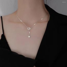 Choker 2023 Exquisite Silver Plated Gold Pentagram Necklace Shiny Zircon Star Pendant Clavicle Chain For Women's Fashion Jewelry