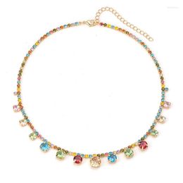 Pendant Necklaces Luxury 316L Stainless Steel Multicolor Crystal Zircon Necklace For Women Fashion Lady CZ Tennis Chain Wedding Party