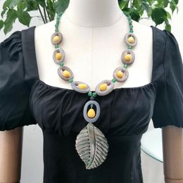 Pendant Necklaces Lii Ji Real Stone Grey Purple Green Women Necklace 74cm Agate Coral Amethyst Shell Leaf Jewellery Stock Sale