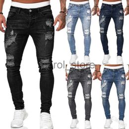 Men's Jeans 2023 New Men's Skinny Ripped Jeans Fashion Grid Patches Slim Fit Stretch Casual Denim Pencil Pants Sport Jogging Trousers Black J230806