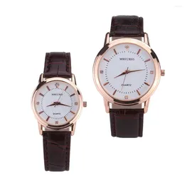 Wristwatches 2pcs Stylish Trendy Simple Quartz Watch Casual Wristwatch Couple For Man Woman Lover (Brown Male And Brown Female