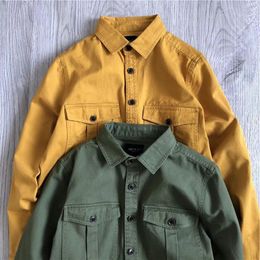 Men's Jackets Amikaki Heavy Work Clothes Double Pocket Shirt Cotton Wash Thick Long-sleeved Japanese Vintage Loose Coat