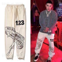 123 Sketch Viper Washed Embroidery Joggers Fleece Sweatpants Men and Women High Street Retro Elastic Waist Casual Trousers T230806