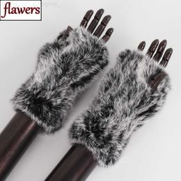 GRACE GM Fingerless Hot Sale Lady Natural Knitted Warm Real Mittens Russian Women Winter Genuine Rabbit Fur Gloves L230804 DBG B