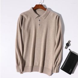 Men's Sweaters Cashmere Wool Turndown Collar Sweater Men Polo Neck Tops 2023 Autumn Winter Mature Man Casual Lapel Knitted Pullover