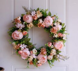 Decorative Flowers 20inch Pink Peony Wreath For Christmas Wedding Door Window Wall Decoration Artificial Garland Dried Flores Artificiales