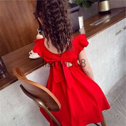 Girl's Dresses Girls Chiffon Dress with Bowknot New Summer Princess Party Dress for Girls Wedding Red Dress Kids Clothing 4 5 7 9 11 13 Years x0806