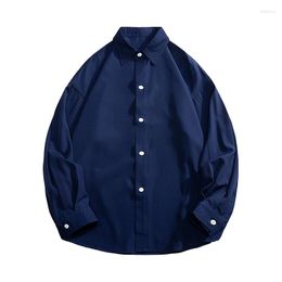 Men's Casual Shirts Autumn Oversize Solid Colour Men Vintage Baggy Blouse Fashion Korean Streetwear Long Sleeved Tops Clothing Male Plus Size
