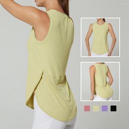 Active Shirts Ice Silk Yoga Top Women Sports Sleeveless Running Vest Quick Dry Fitness Split Back Workout Blouse Seamless