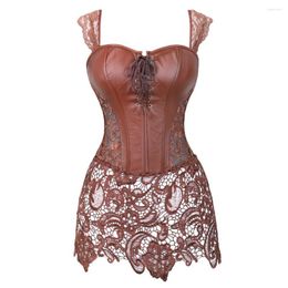 Bustiers & Corsets Steampunk Corset With Lace Dress Plus Size Faux Leather Zipper Up Back Bustier Holiday Evening Party Clubwear For Women