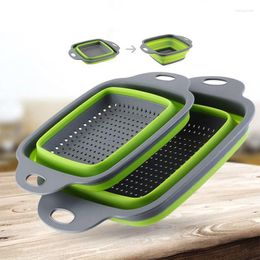 Storage Baskets Square Foldable Draining Basket Fruit Vegetable Washing Colander Kitchen Bag Folding Philtre Drainer