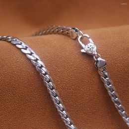 Chains Real 925 Sterling Silver Chain Women Men 5mm Flat Curb Link Necklace 20inch Vajra Lobster Clasp 30-31g