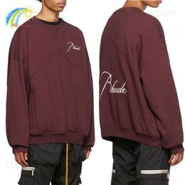 Streetwear Oversized Wine Red Pullovers Best Quality Cotton Classic Embroidered Sweatshirts Vintage Hoodie T230806