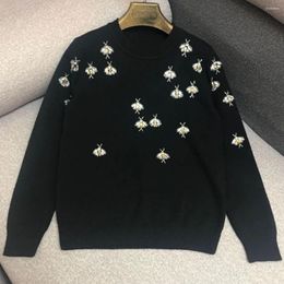 Women's Sweaters High-end Handmade Beaded Diamond Studded Shinning Long Sleeved Knit Sweater Round Neck And Slim Fitting Pullover