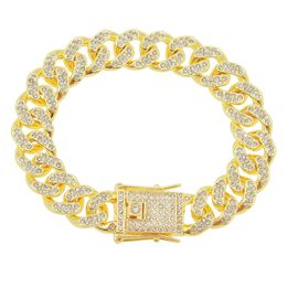 Hip-hop rapper Diamond Cuban chain encipher bracelet Cool rhinestones full of diamonds shiny hand jewelry Nightclub show wholesale jewelry 7inch 8inch length 1661