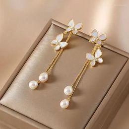 Dangle Earrings IF Love Fashion Chic Fake Pearls Tassel Bow Conch Elegant Party Evening Eardrop For Women Traf Zevity Jewelry Female