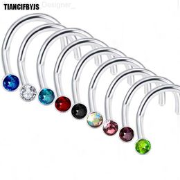 Nose Rings Studs TIANCIFBYJS Stainless Steel Curved Indian Nose Piercing Kit Stud Nostril Rings CZ Gem Tragus Earrings Body Jewellery Mens Womens L230806