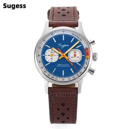 Wristwatches Sugess Watch Mens 1963 Pilot Chronograph Mechanical Wristwatches Seagull ST19 Movement Swanneck Sapphire Crystal Racing Leather 230804