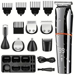 6-in-1 Hair Clippers Multifunctional Beard Facial Body Hair Clipper With LCD Display Electric Hair Grooming Kit For Men