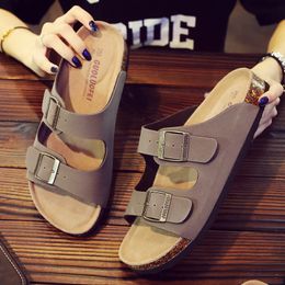 Slippers Men's PU Leather Mule Clogs Slippers High Quality Soft Cork Two Buckle Slides Footwear For Men Women Unisex 35-46 230804