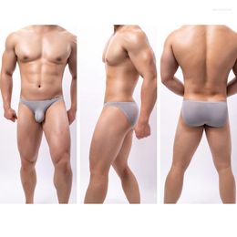 Underpants Men's Nylon Ice Silk Convex Big Bag Hip Lift Briefs Stretch Silky Low Waist Breathable Movement