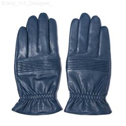 Five Fingers Gloves Genuine Leather Gloves For Men Goatskin Leather Blue Riding Driving Pilot Gloves Full Finger Windproof handschoenen winter NR33 L230804