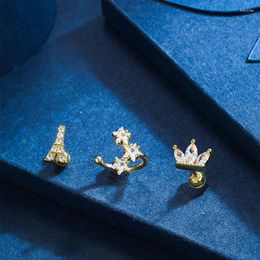 Stud Earrings 3PC Korean Gold Colour Crown Zircon Ear Piercing Earring For Women Exquisite Star Studs Cartilage Body Jewellery Gift