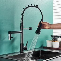 Kitchen Sink Kitchen Faucets Pull Down Kitchen Sink Faucet Brass Deck Mounted Two Spouts Double Mode Hot Cold Mixer Tap Crane