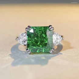 Cluster Rings Fashion Green Coloured Zircon Cushion Cut Tree Stone CZ 925 Sterling Silver Wedding Engagement For Women