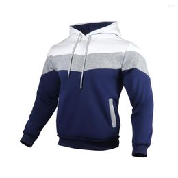 Men's Hoodies Men Contrast Color Hooded Sweatshirt Loose Fit Long Sleeve Pullover With 2 Pockets Winter Alternative Clothing
