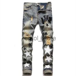 Men's Jeans Ripped Jeans Stretch Pencil Pant Streetwear Elastic Hip Hop Star Pattern Jean Hole Patch European Fashion Versatile Men Jean J230806