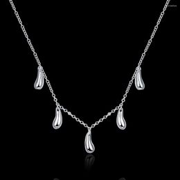 Chains Charm 925 Stamp Silver Color Necklaces For Women Jewelry 18 Inches Fashion Fine Five Water Droplets Pendants Party Gifts