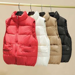 Women's Vests Women Stand Collar Warm Sleeveless Jacket Korean Short Coat Zipper Autumn Winter Light Plus Size Waistcoat Black Red