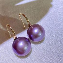 Stud Earrings Pearl Fine Jewelry Solid 18k Gold Round 10-11mm Nature Fresh Water Purple Pearls For Women Presents