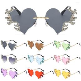 Sunglasses Retro Rimless Flame Heart For Women Trendy Bling Heart-shaped Sun Glasses Summer Beach Shades Party