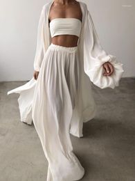 Women's Two Piece Pants In Set Summer Women Sexy Wrap Chest Coat Loose Casual Style Wide Leg Fashion Three Clothing