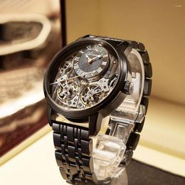 Wristwatches AILANG Top Double Tourbillon Watch For Men Stainless Steel Strap Waterproof Classic Black Mechanical Watches