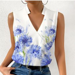 Women's Blouses Summer Casual Office Vintage Womens Blouse Fashion Stand Neck Sleeveless Women Tops And Floral Print Tank Top Femme