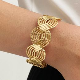 Bangle IFKM Trendy Geometric Link Chain Bracelet Set For Women Gold Colour Open Cuff Girls Jewellery 2023 Accessories Gift