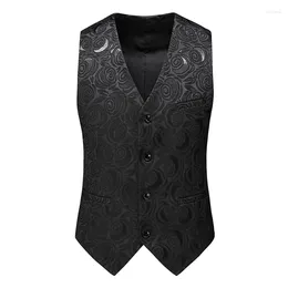 Men's Vests Fashion Men Jacquard Suit Vest Black / White Rose Pattern Business Wedding Party Dress Waistcoat Slim Fitting Top