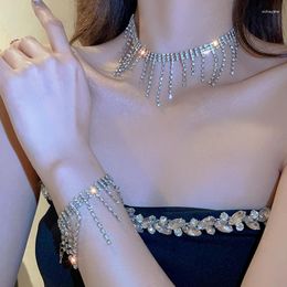 Choker DREJEW Full Rhinestone Necklaces For Women Crystal Chain Tassel Party Weddings Luxury Designer Jewelry