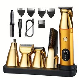 Professional 5 In 1 Hair Clipper USB Rechargeable Hair Trimmer T-Blade Hair Trimmer Cordless Hair Clipper With LED Display