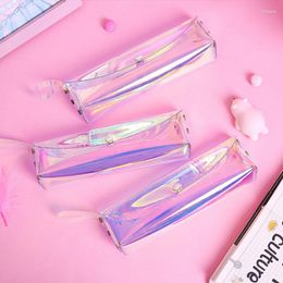 Cosmetic Bags Women Transparent Clear Pvc Pencil Case Laser Hologram Pouch Holographic Plastic For Girls