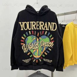 22SS Winter Oversized Washed Heavy Fabric Black Hoodie Men Women Top Quality Love Letter Print Pullover Vintage Sweatshirts T230806